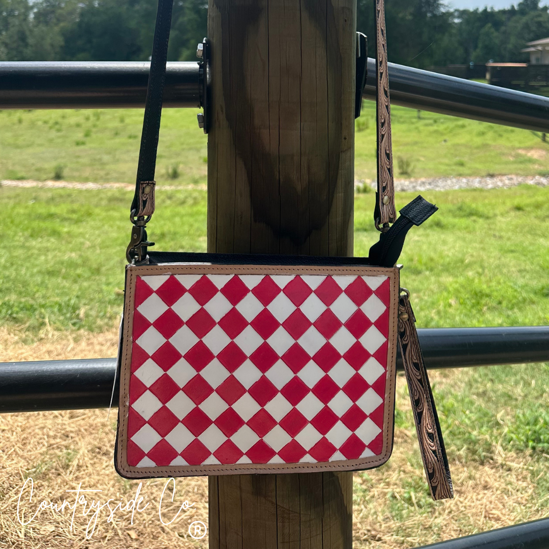 Heartbreaker Checkered Leather Purse with Wristlet