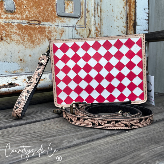 Heartbreaker Checkered Leather Purse with Wristlet