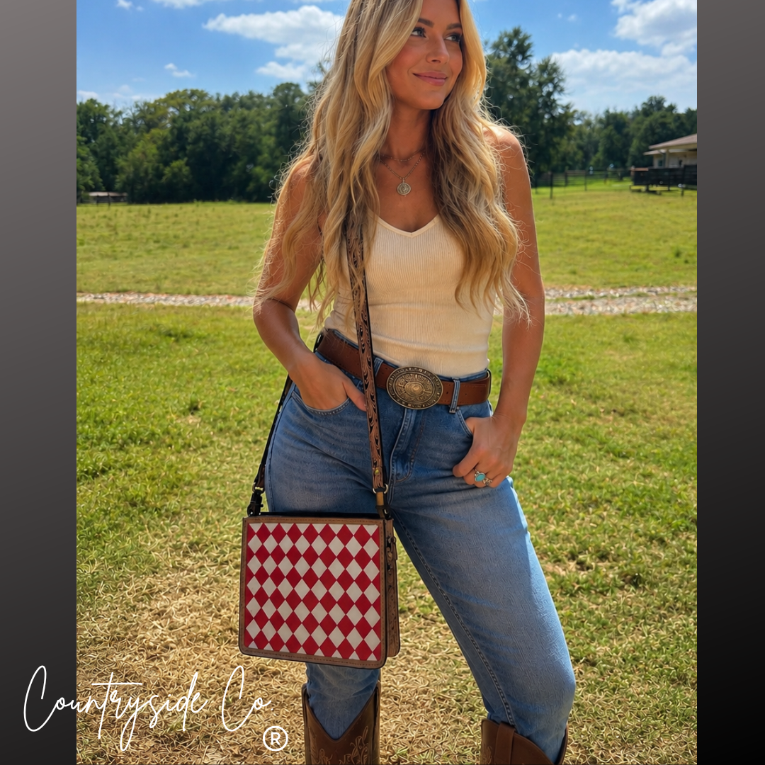 Heartbreaker Checkered Leather Purse with Wristlet