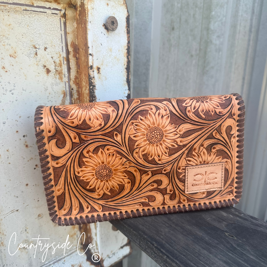 Countryside Charm Tooled Leather Clutch, Purse