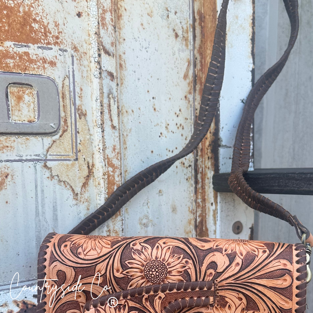 Countryside Charm Tooled Leather Clutch, Purse