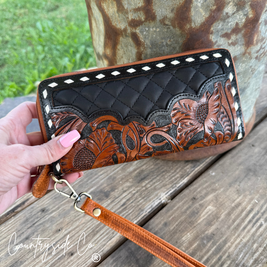 Laney Tooled Leather Wallet Wristlet