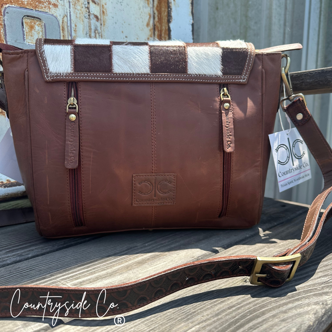 Cattleman Luxe Checkered Cowhide Concealed Carry Purse