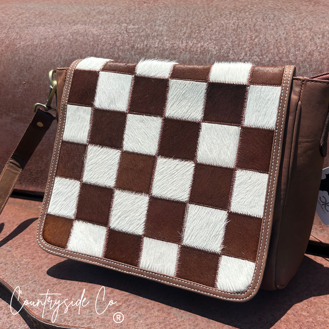 Cattleman Luxe Checkered Cowhide Concealed Carry Purse