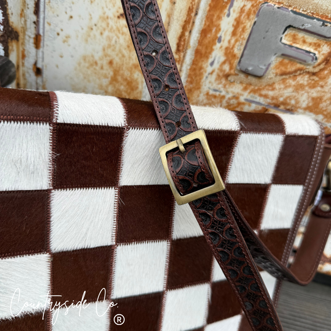 Cattleman Luxe Checkered Cowhide Concealed Carry Purse