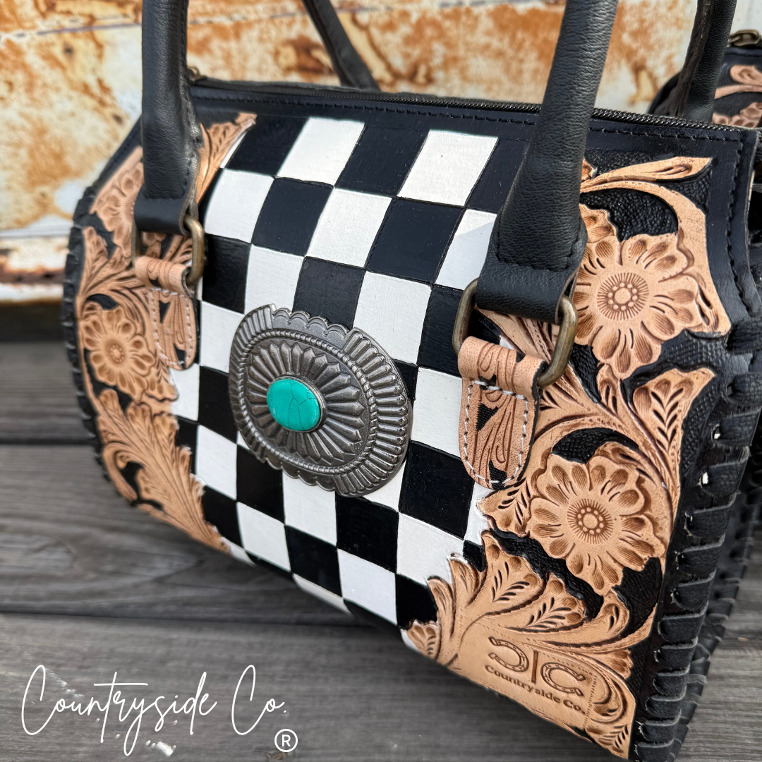 Anastasia Tooled Leather Checkered Speedy Bag