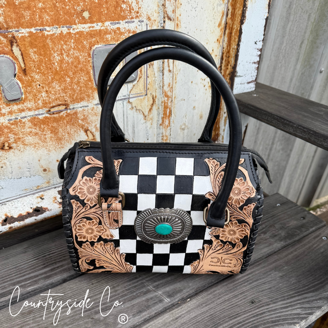 Anastasia Tooled Leather Checkered Speedy Bag