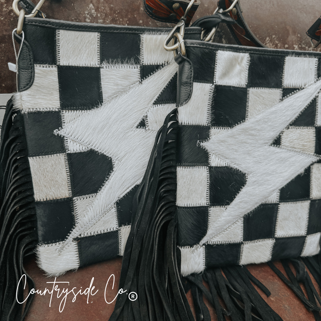 Grit & Glam Stockyards Cowhide Checkered Purse by Countryside Co.