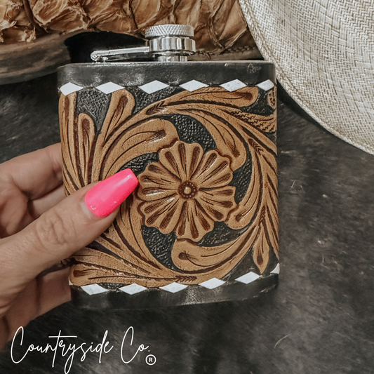 Legend Tooled  Leather Flask by Countryside Co.