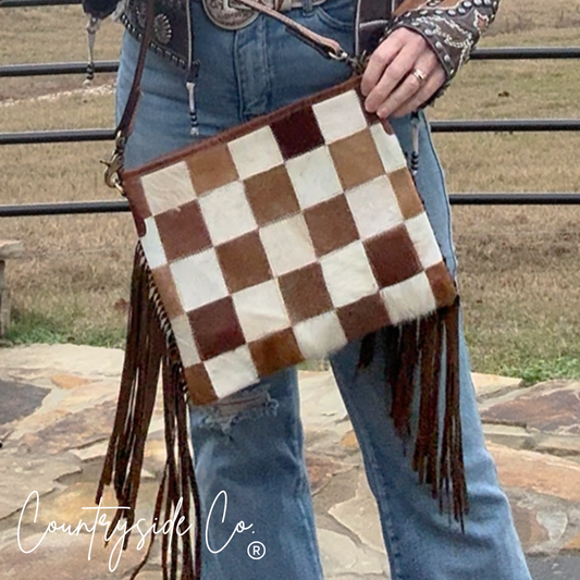Longhorn Trail Cowhide Conceal Carry Checkered Purse