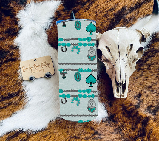 Cowboy Coin Turquoise Western 20oz Skinny Tumbler