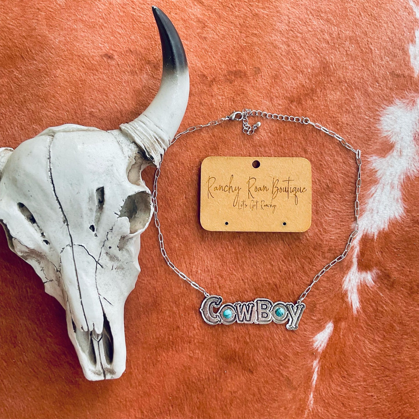 Cowboy Turquoise and Burnished Silver Western Necklace