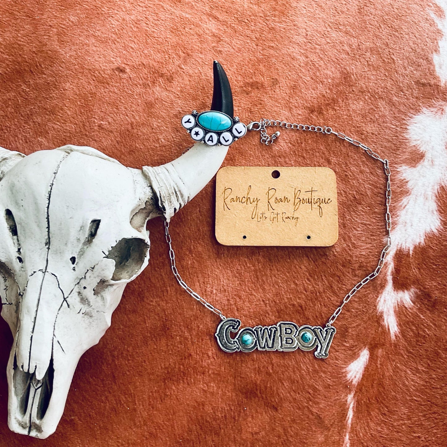 Cowboy Turquoise and Burnished Silver Western Necklace
