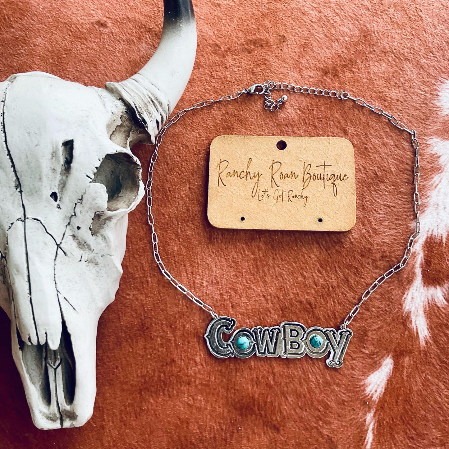 Cowboy Turquoise and Burnished Silver Western Necklace