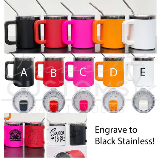 Custom Engraved 10oz Mug with Matching Lid and Metal Straw - Full Custom Design
