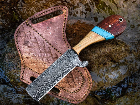 Custom Handmade Bull Cutters with Damascus Steel Blade – Ranch & Leatherwork Essential