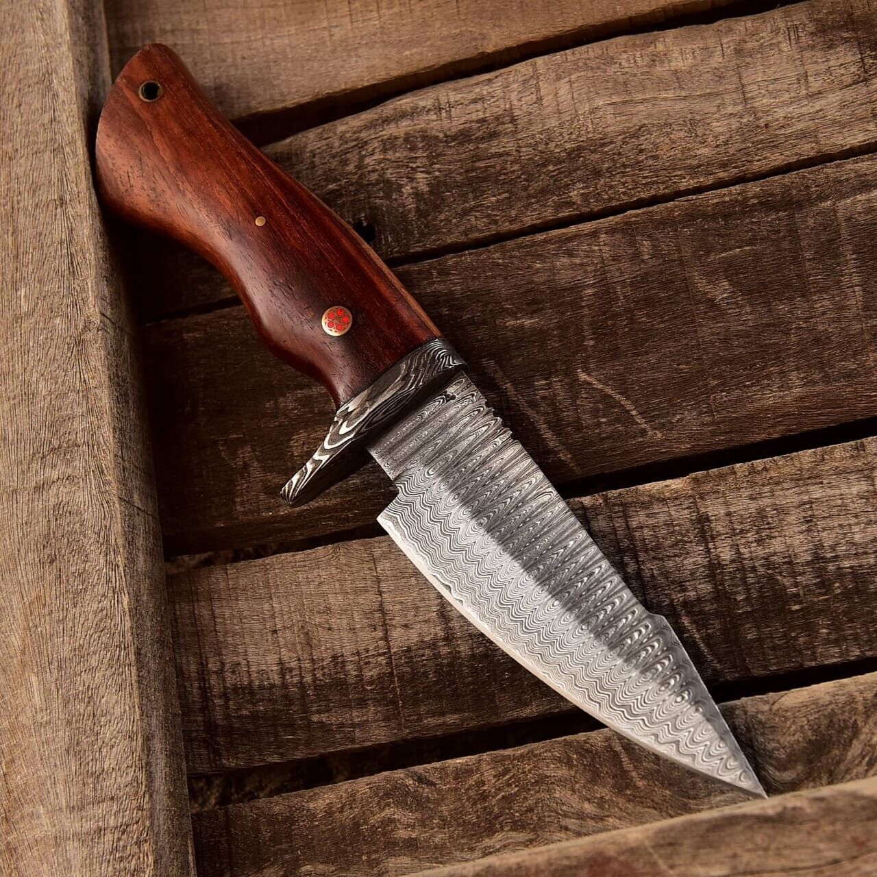 Custom Handmade Small Hunting Knife with Damascus Steel Blade