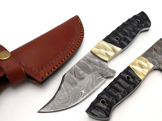 Custom Handmade Skinning Knife with Resin & Brass Handle