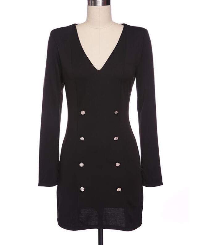 Sophisticated Black Gold Button Dress