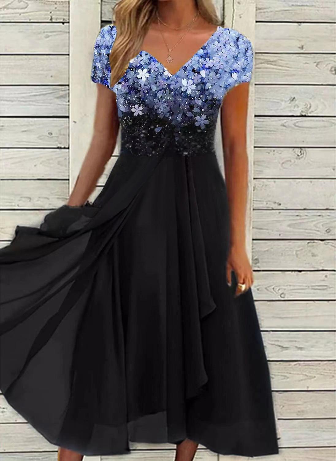 Serene Blooms Chiffon Patchwork Dress | Elegant Floral Dress for Summer