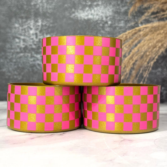Gold Pink Parade CHECKERS Tumbler Boot -fits 20-40oz