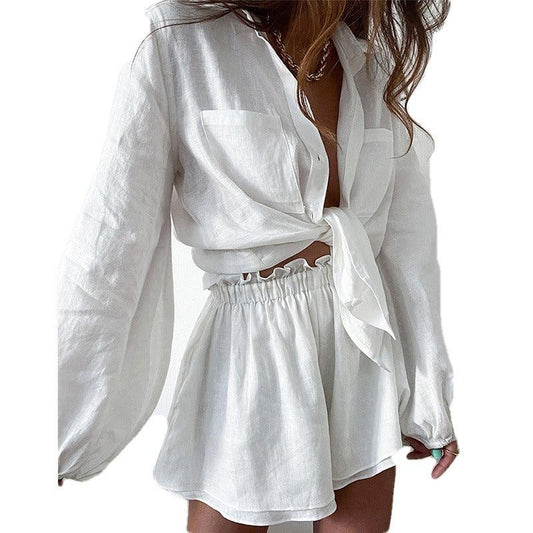 Casual Ruffled Edge Shorts Shirt Set | Country Girl Style for Spring & Summer