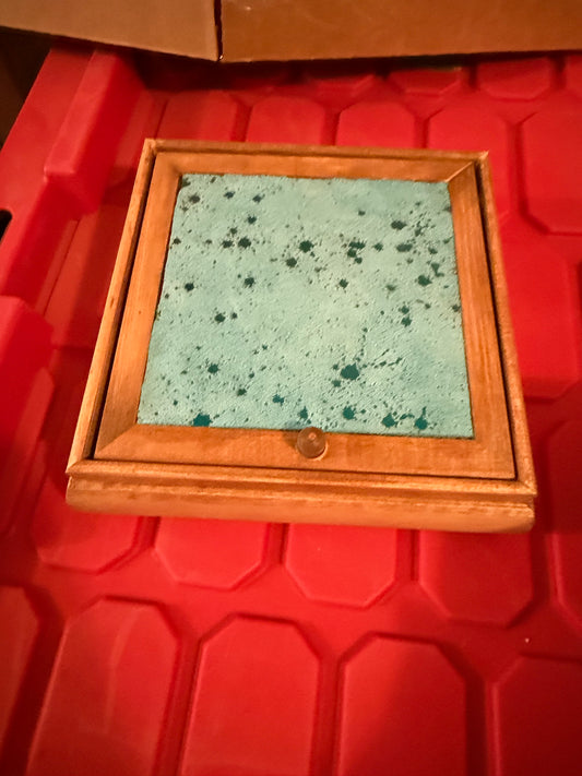 Punchy Red Mare Cowhide n leather 7.5”wooden jewelry box *Turquoise cowhide