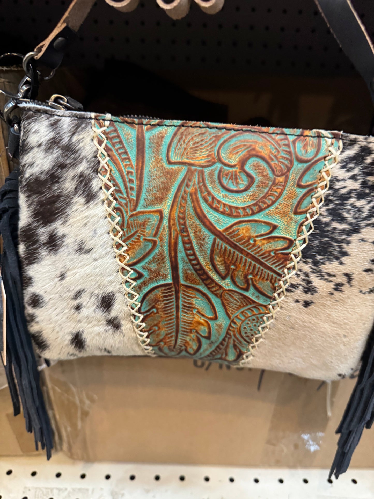 Tooled Floral Fringe Crossbody Purse