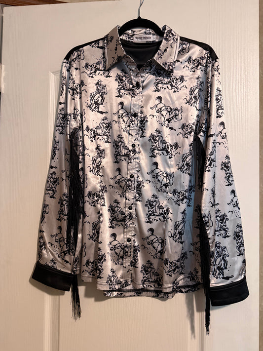 GIDDY UP SATIN & FRINGE PERFORMANCE RODEO SHIRt