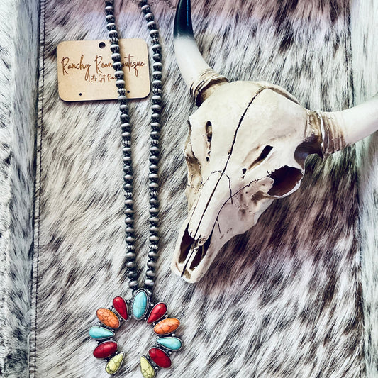Squash Blossom with Navajo Style Beads Necklace