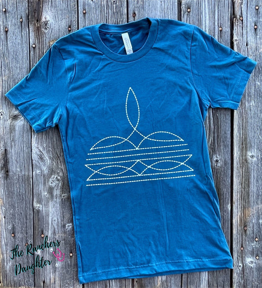 Deep Teal Boot Stitch Tee
