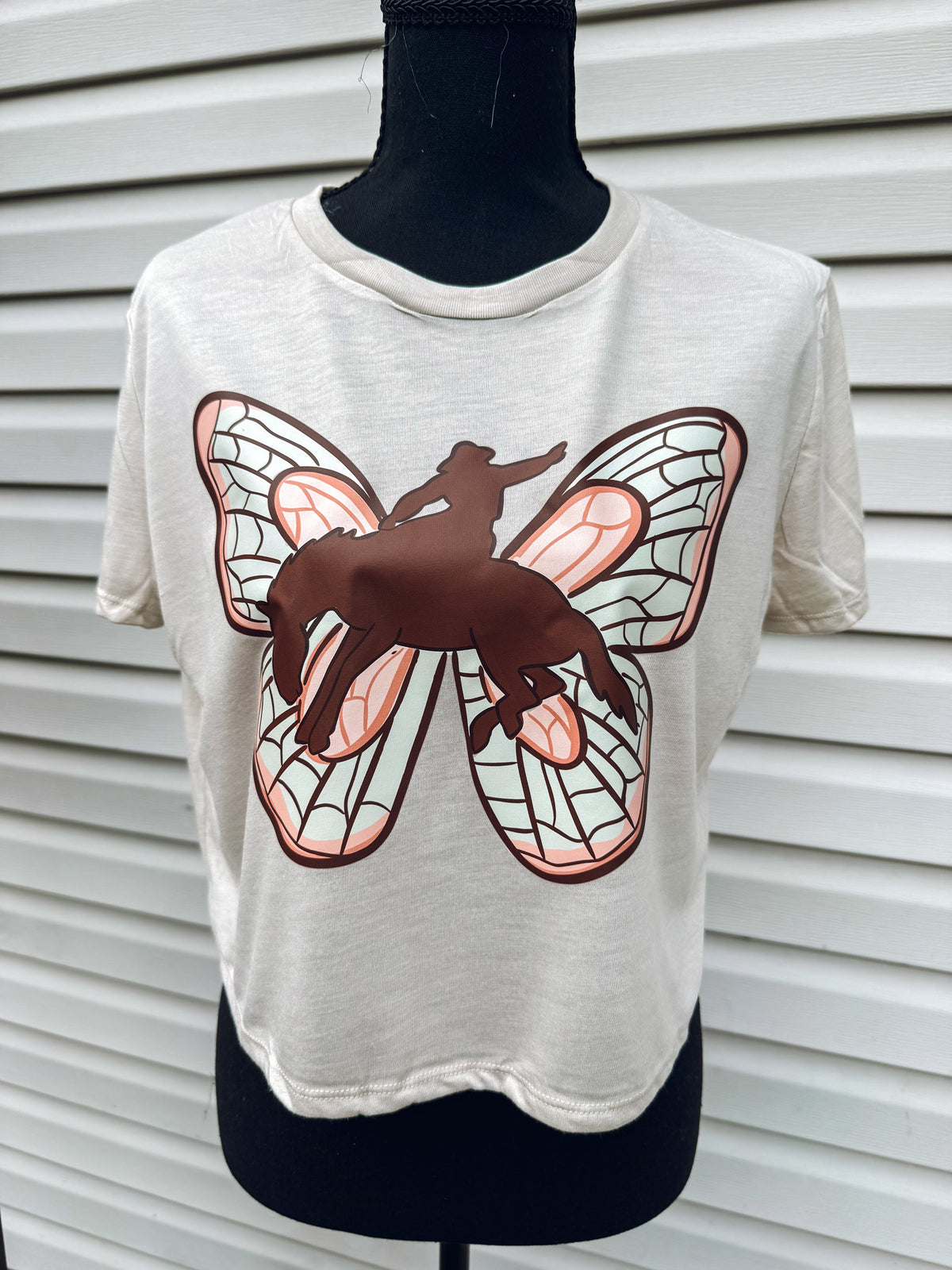Butterfly Bronc Crop Tee (Tan)