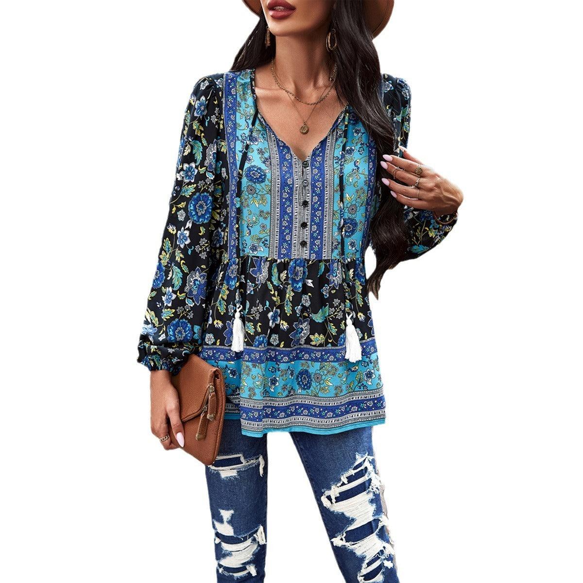 Western V-neck Long Sleeved Top | Perfect Cowgirl Style for Every Occasion