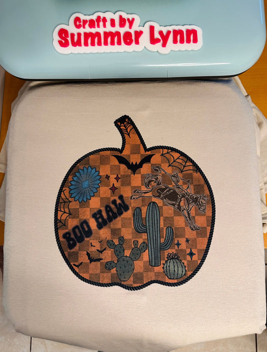 Boo haw checkered pumpkin Top