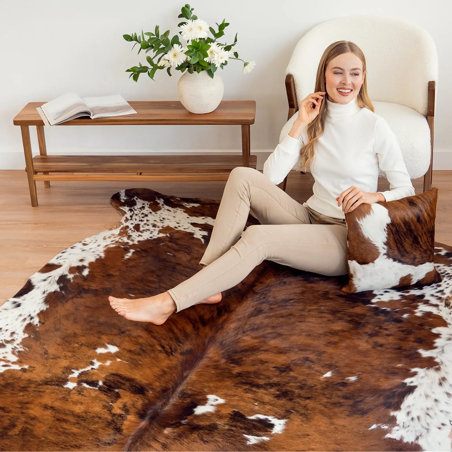 Cowhide Rug Tricolor Brindle Mix