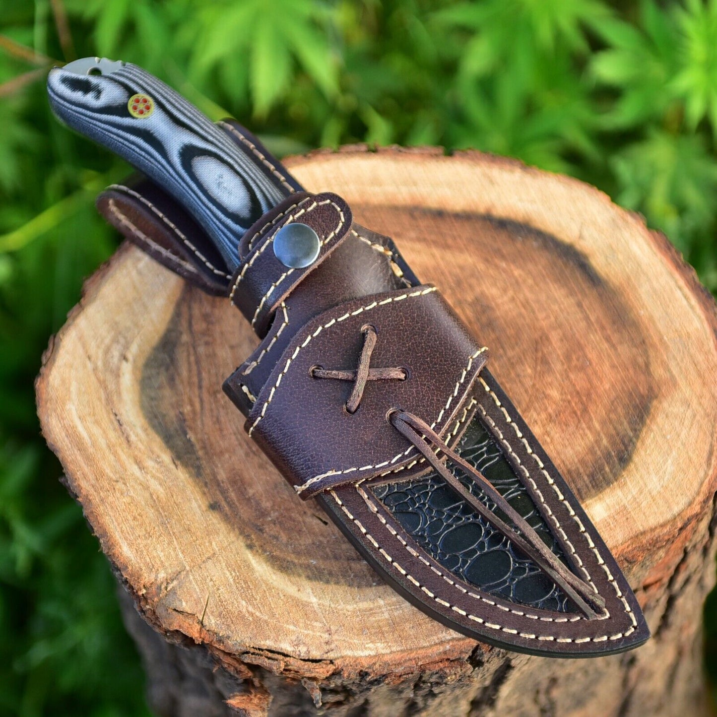 Custom Handmade 10" Damascus Steel Hunting Knife with G10 Handle & Leather Sheath