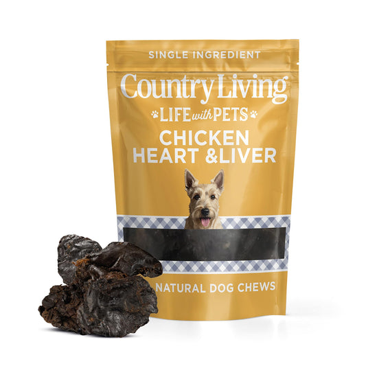Country Living Dehydrated Chicken Hearts & Livers Dog Treats – 9oz Bag – 100% Natural, High-Protein, Single-Ingredient – Grain-Free, Healthy Training & Reward Treats – No Preservatives or Additives