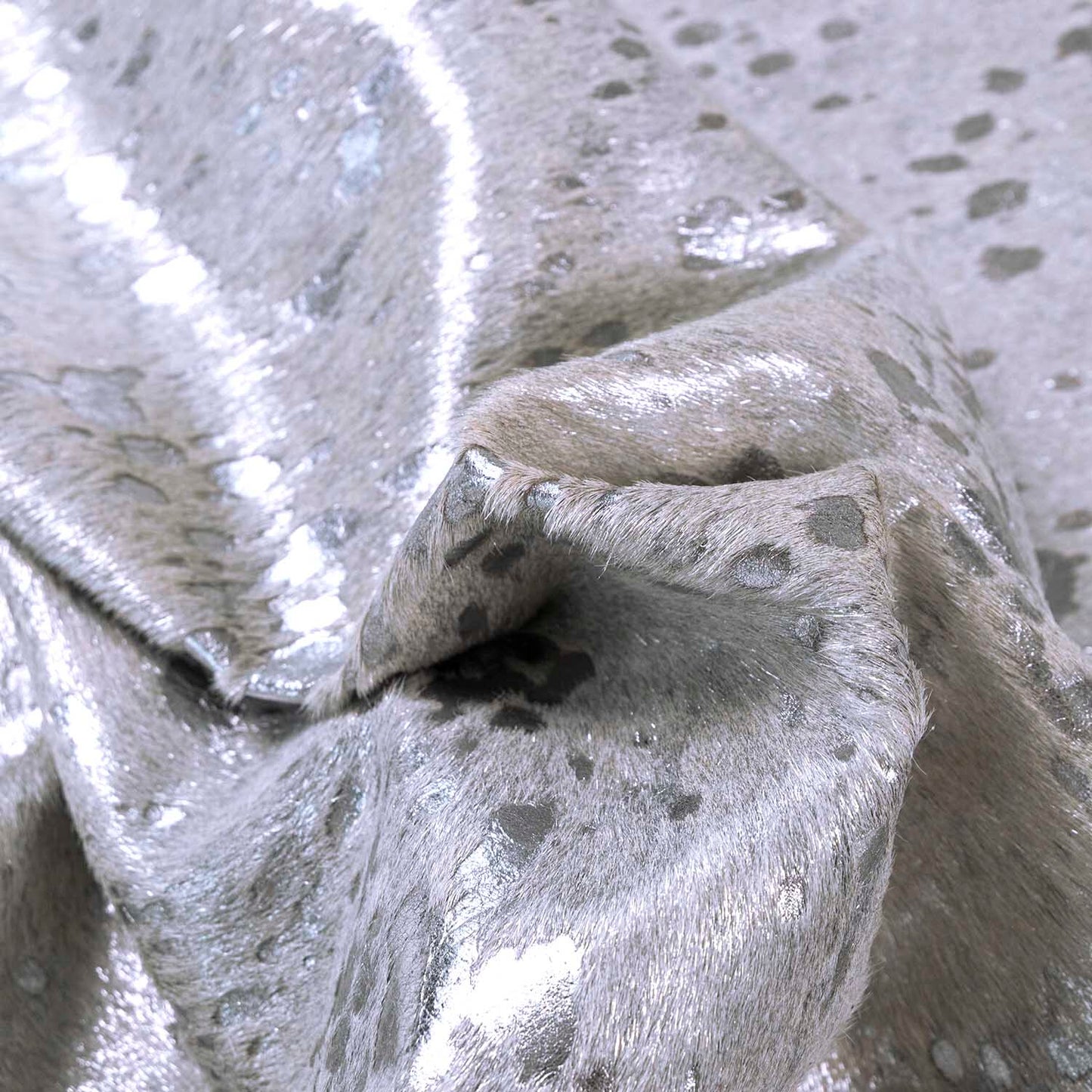 Silver Metallic On White Cowhide Rug