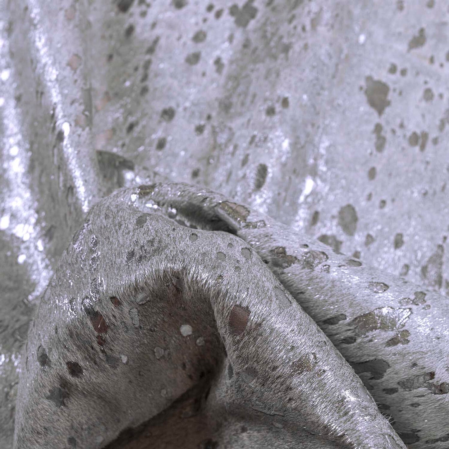 Silver Metallic On White Cowhide Rug