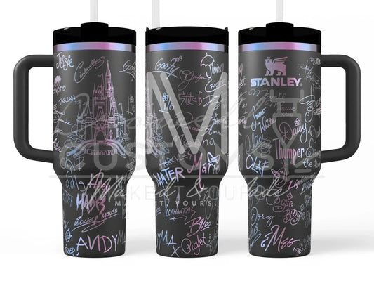 Disney Castle + Character Autographs / Signatures  Engraved Tumbler  | 40oz