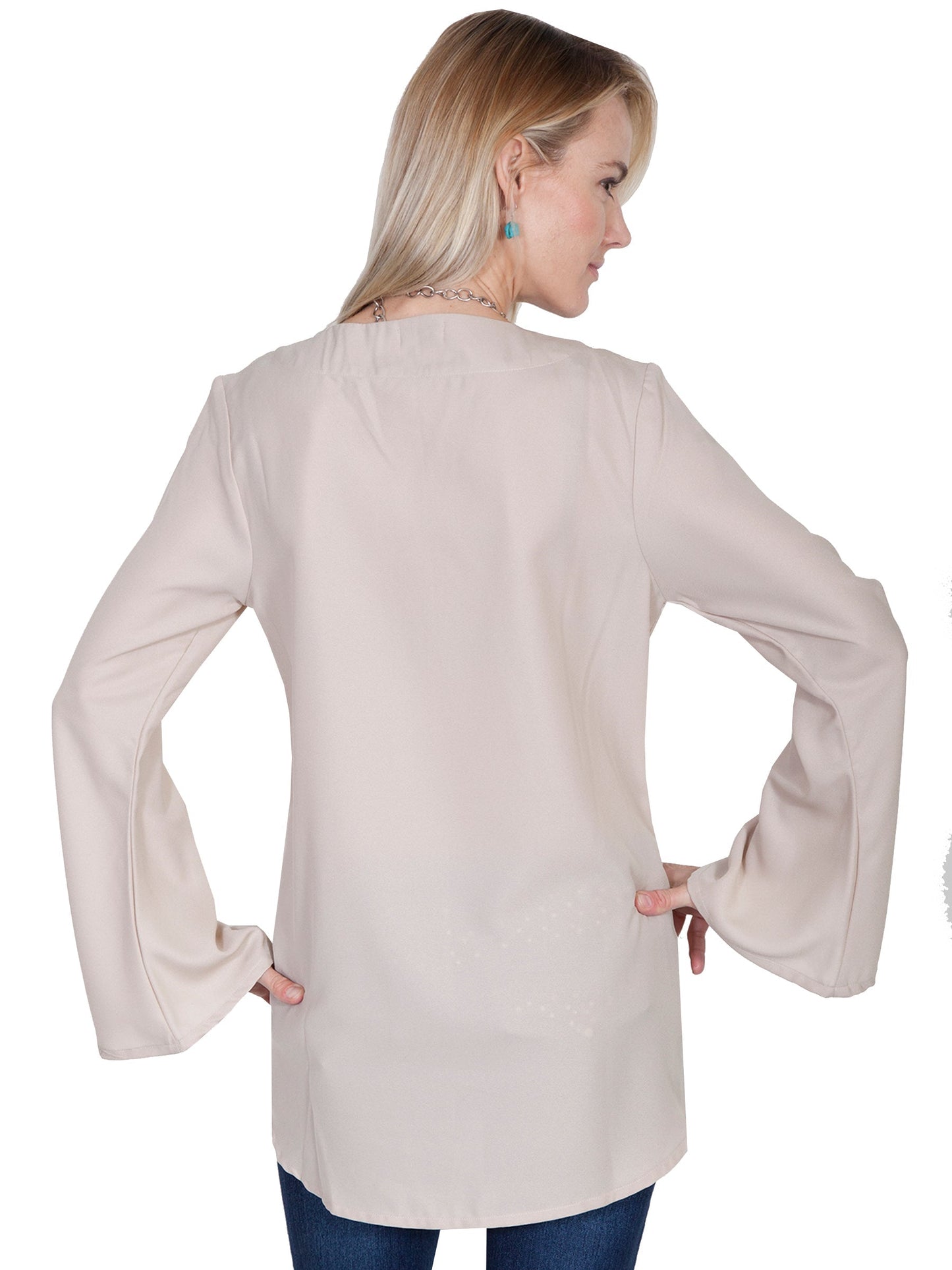V-neck Blouse W/fringe & Bellsleeves - E250
