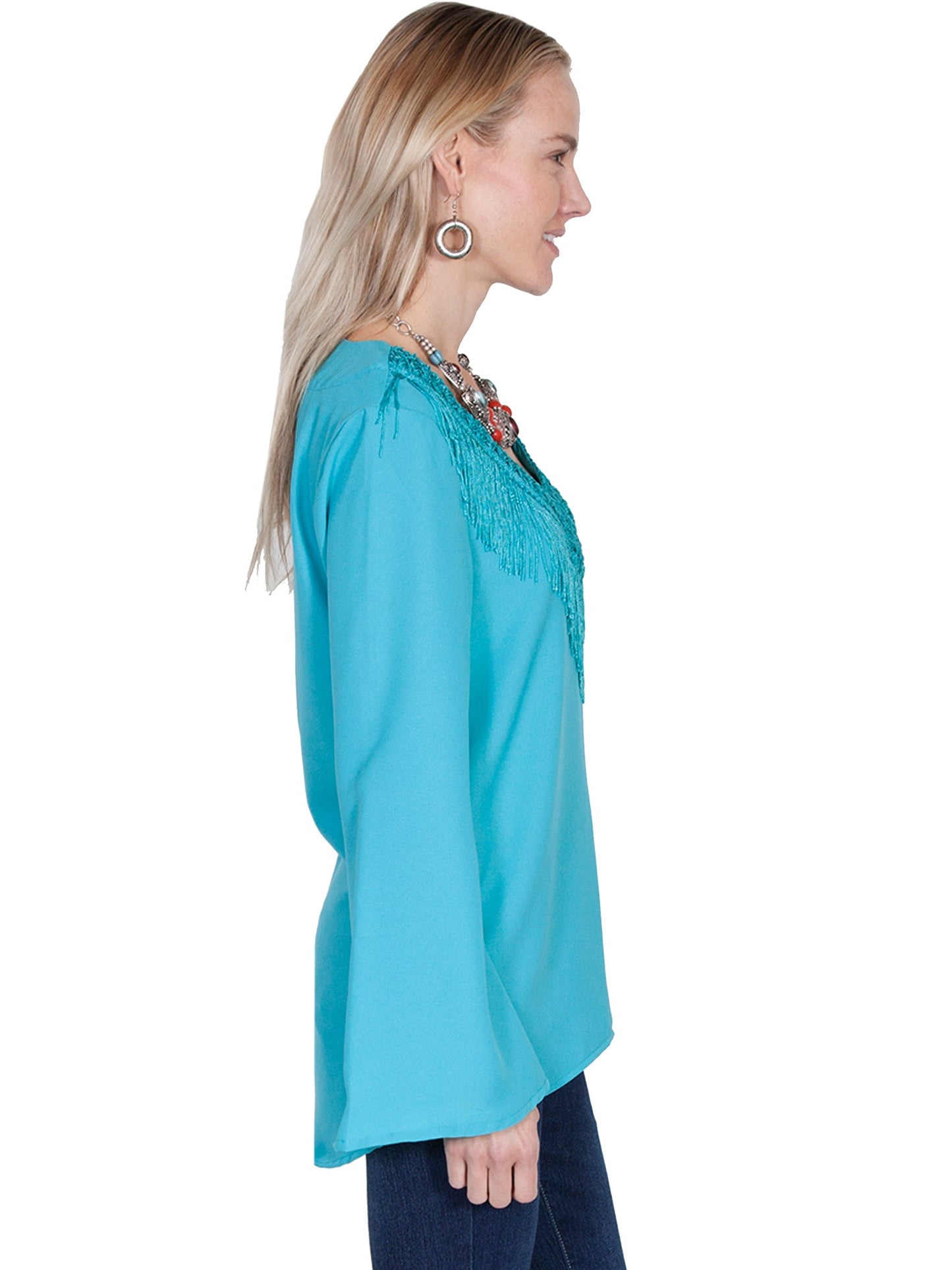 V-neck Blouse W/fringe & Bellsleeves - E250