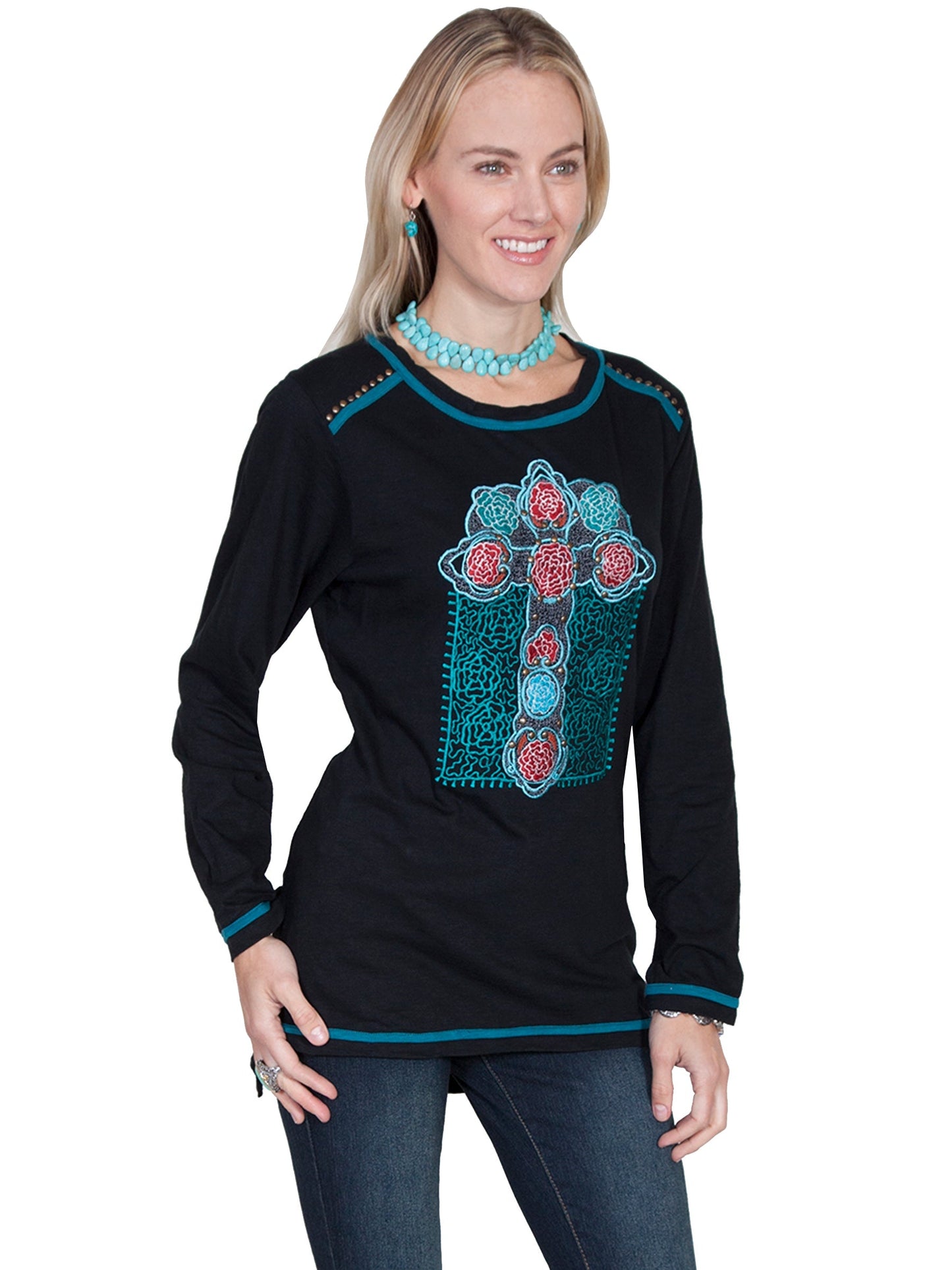 Cross Emb. Knit Top - E267