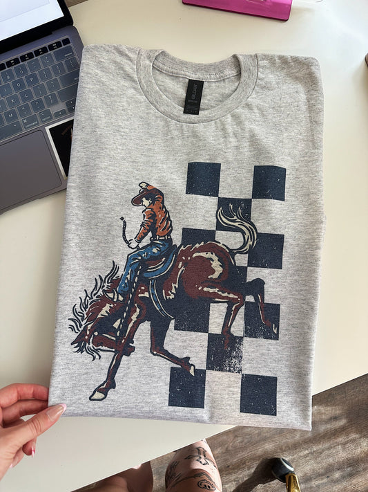 Checkered Cowboy TEE or CREWNECK