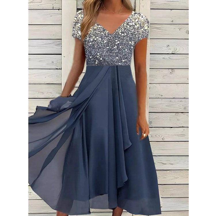 Serene Blooms Chiffon Patchwork Dress | Elegant Floral Dress for Summer