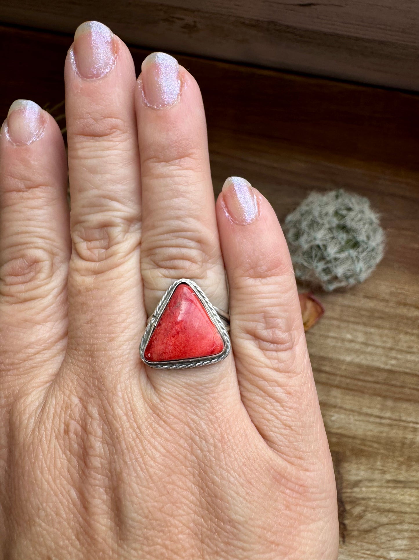 Ring - Size 8  -Red Spiny & Sterling Silver