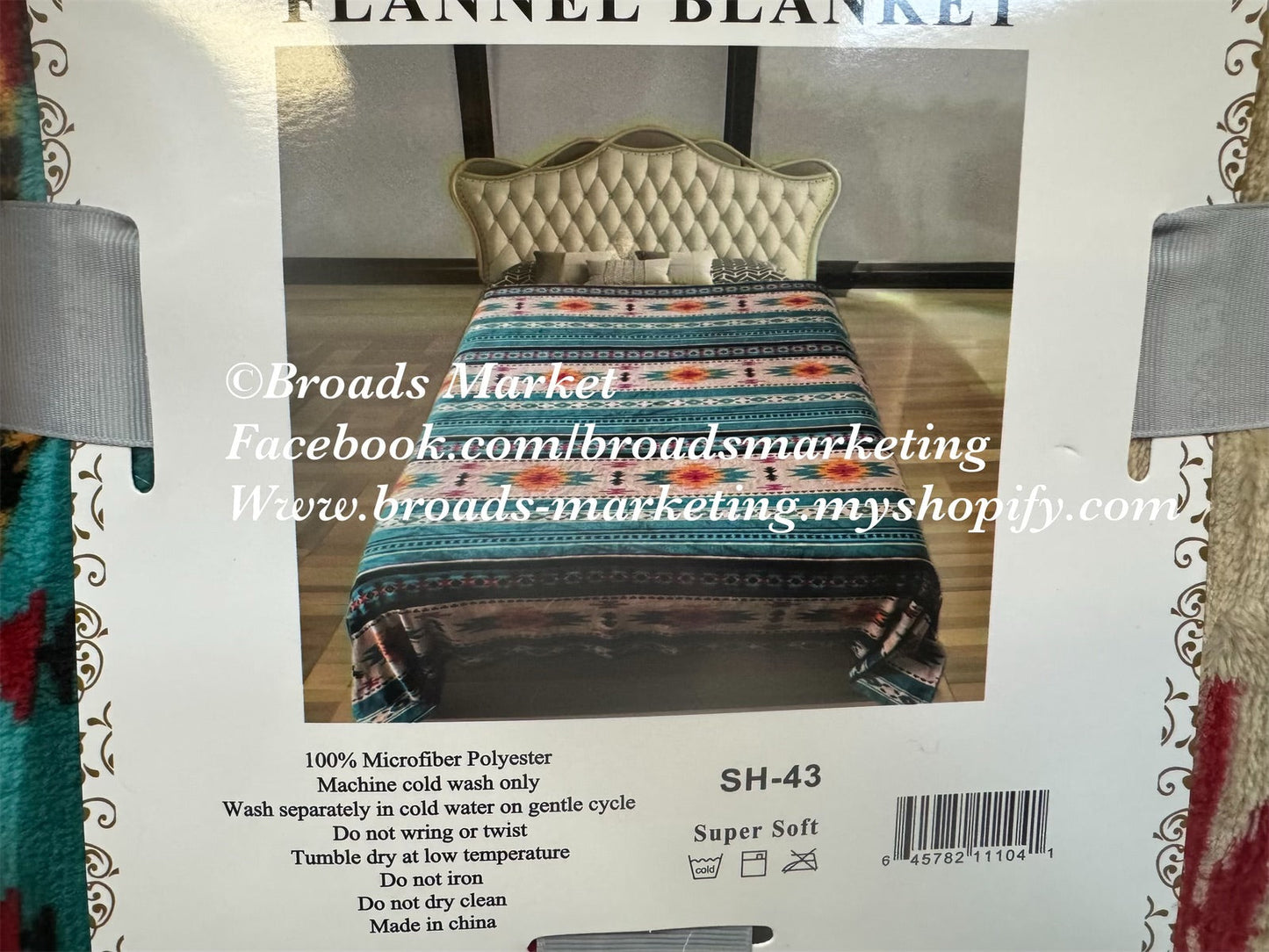 Queen Turquoise Aztec Plush Blanket