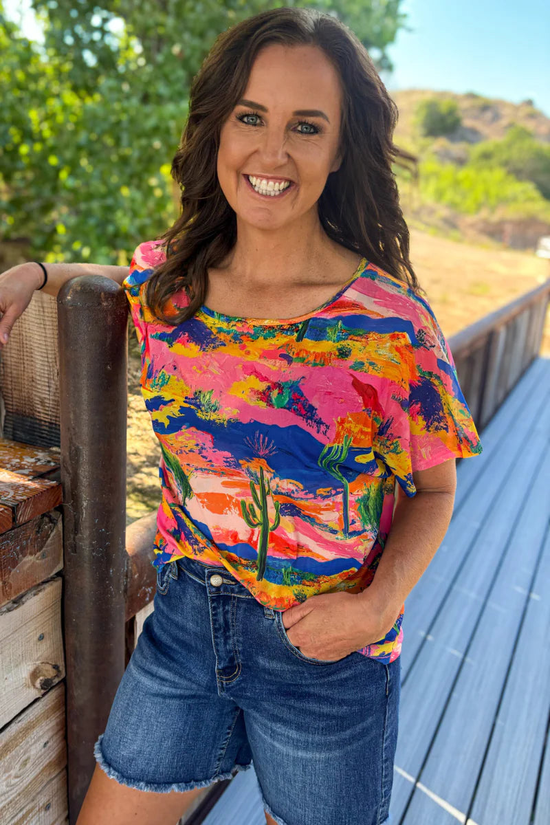 Desert Splash Mesh top ( oversized)