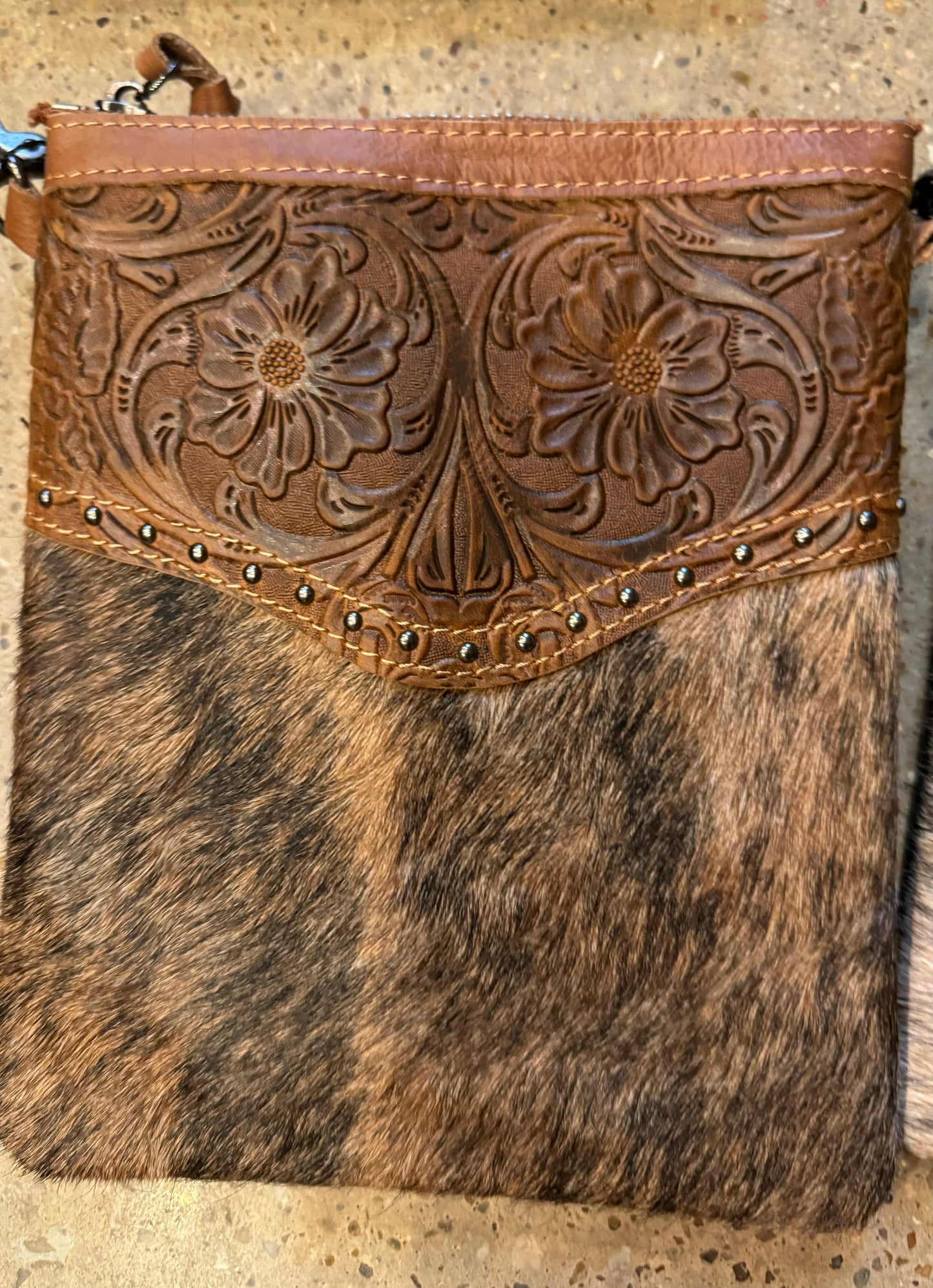 Cowhide Studded Tooled Crossbody