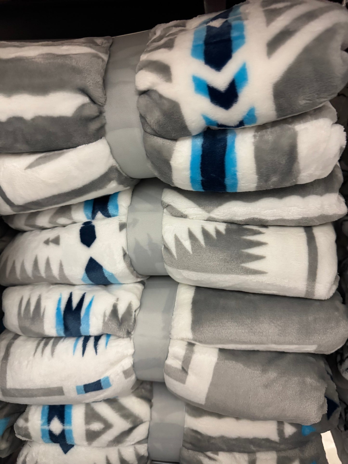 Nisa Blue & Grey Crosses Super Plush Blanket